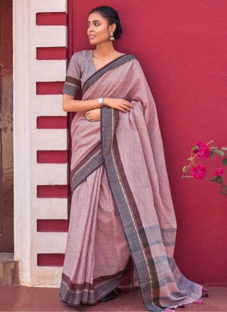 Pink Colour SANGAM ETHNIC STYLE Fancy Ethnic Wear Printed Linen Saree Collection 4129